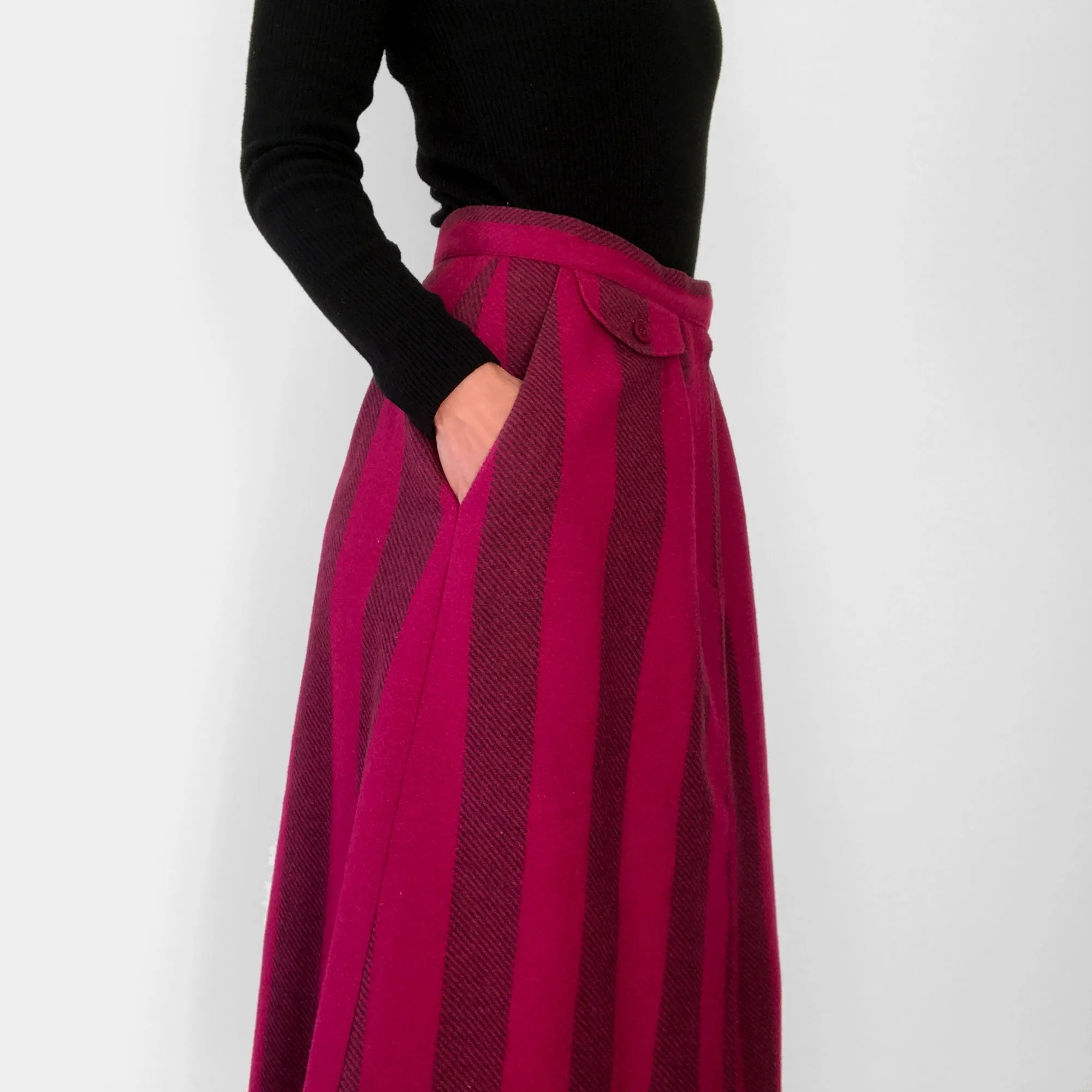 1960s Cranberry Striped Wool Tweed Skirt