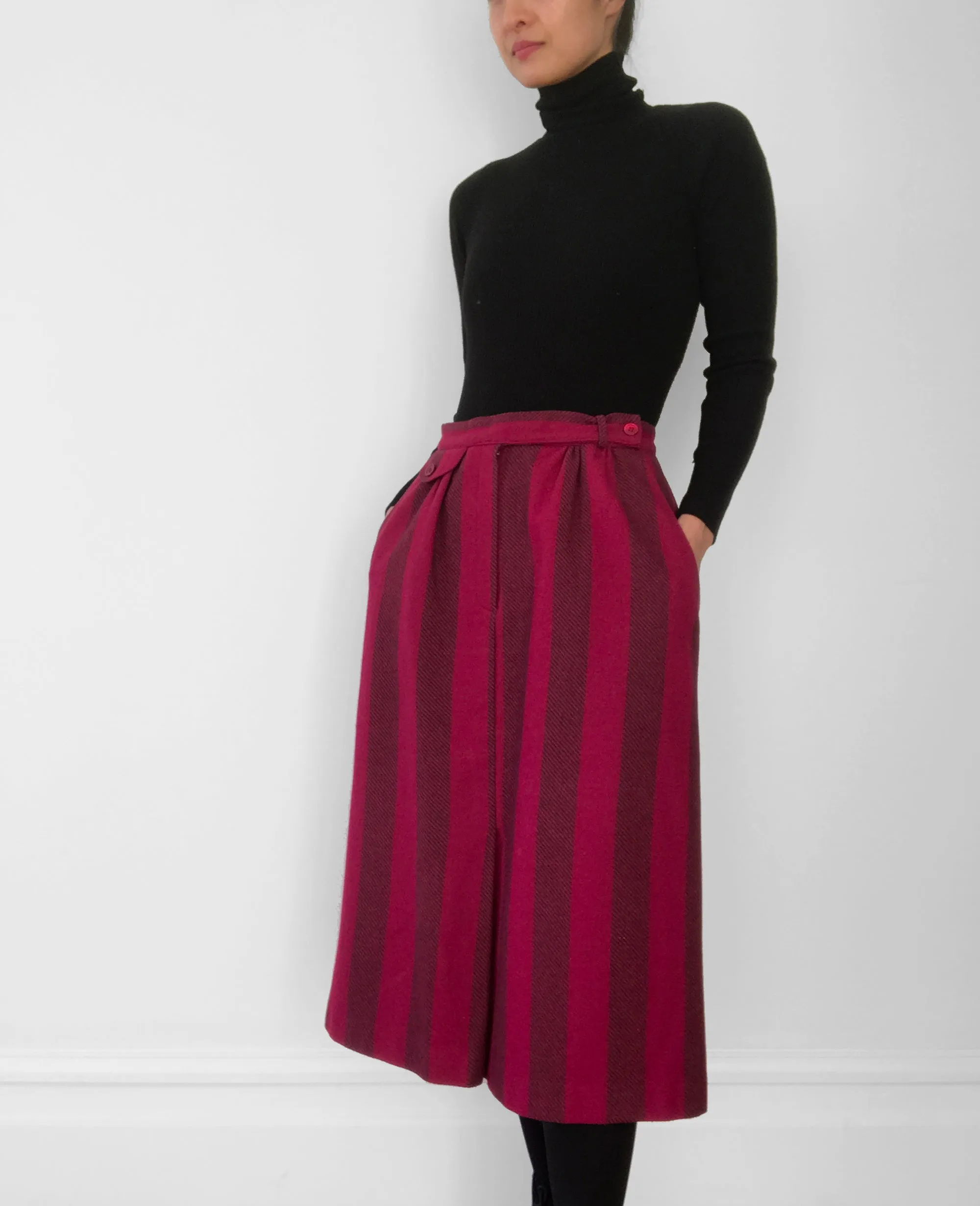 1960s Cranberry Striped Wool Tweed Skirt