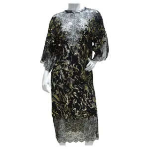 1980s Black Metallic Gold Lace Dress