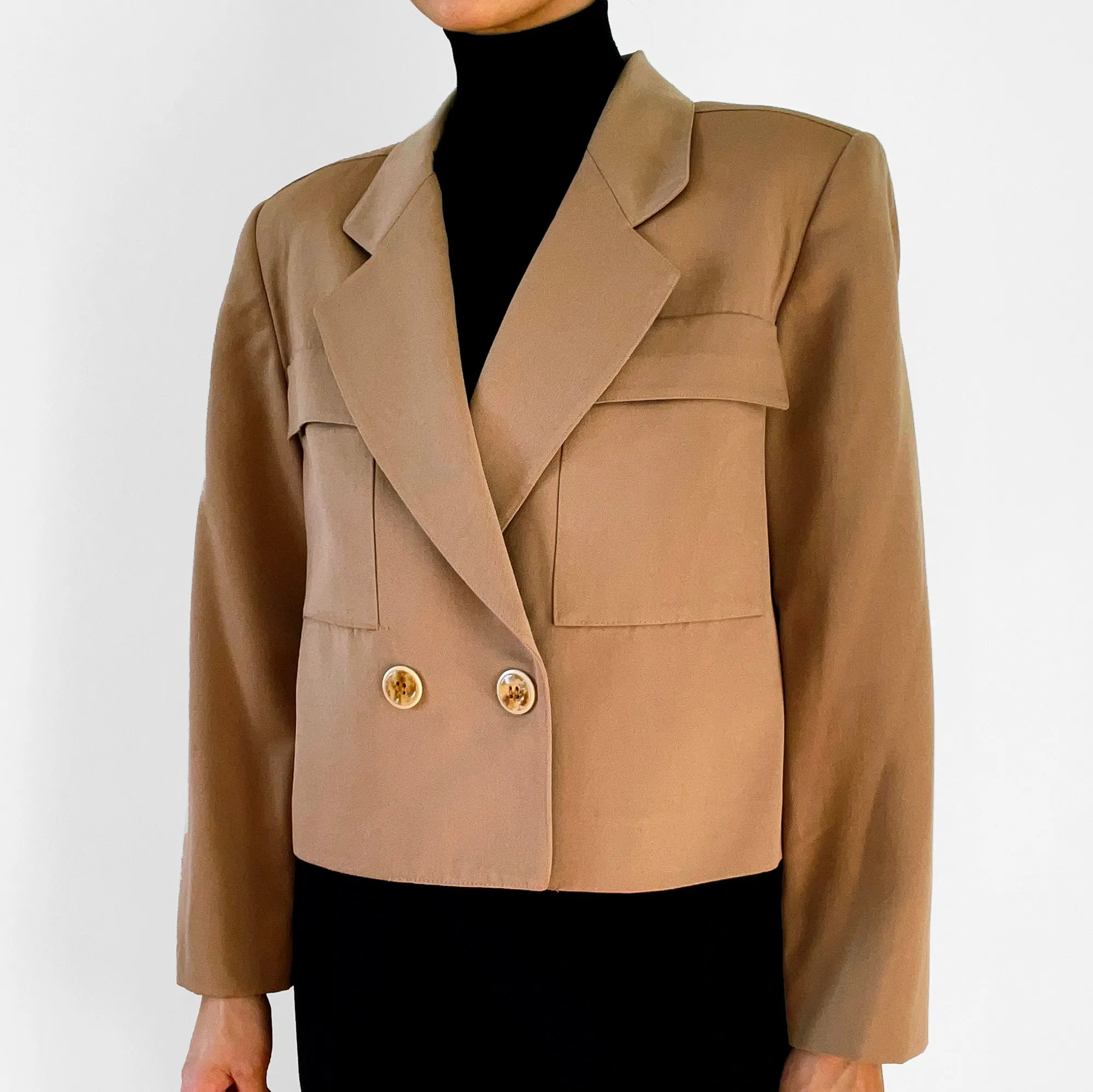 1980s Tan Wool Double-Breasted Christian Dior Blazer Jacket