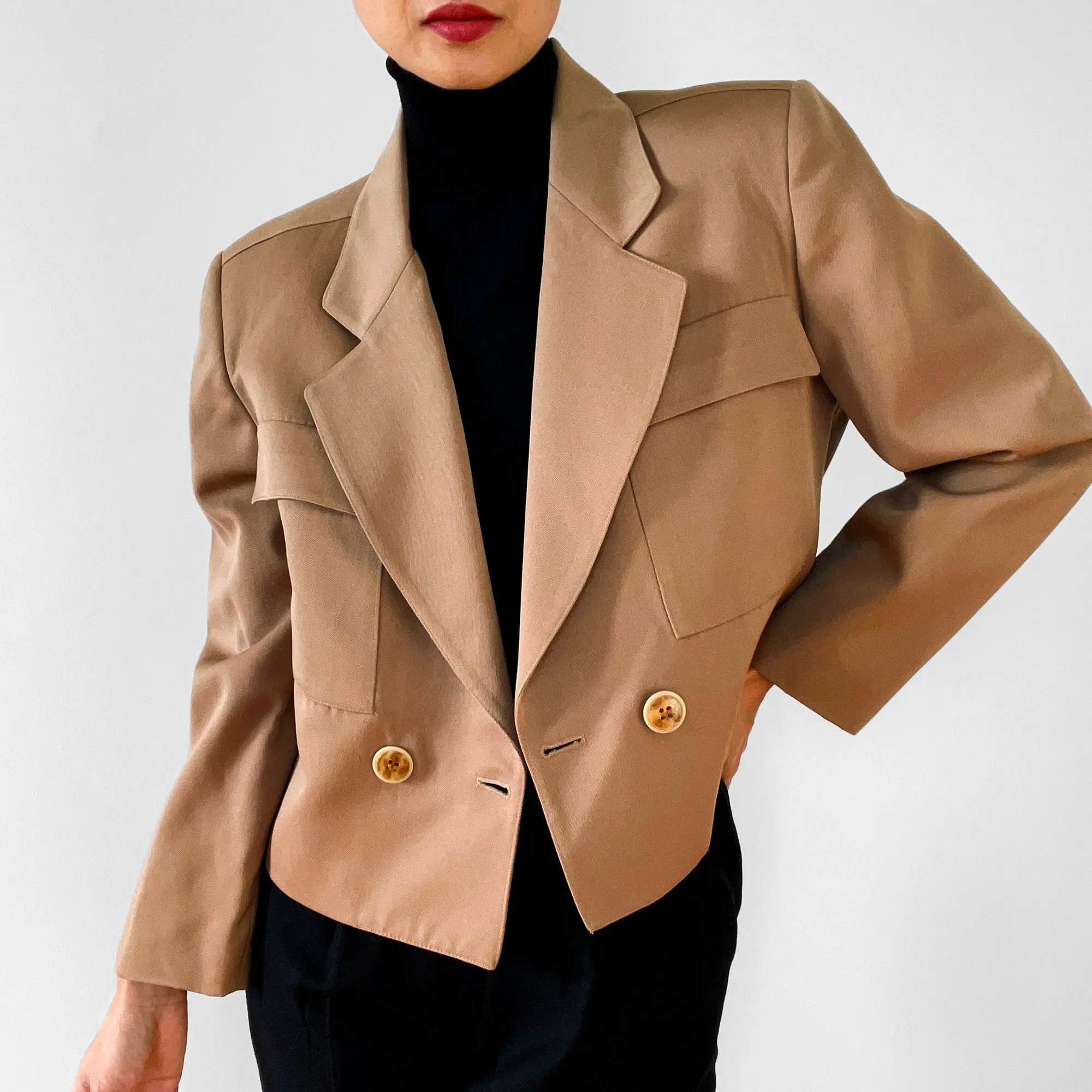 1980s Tan Wool Double-Breasted Christian Dior Blazer Jacket