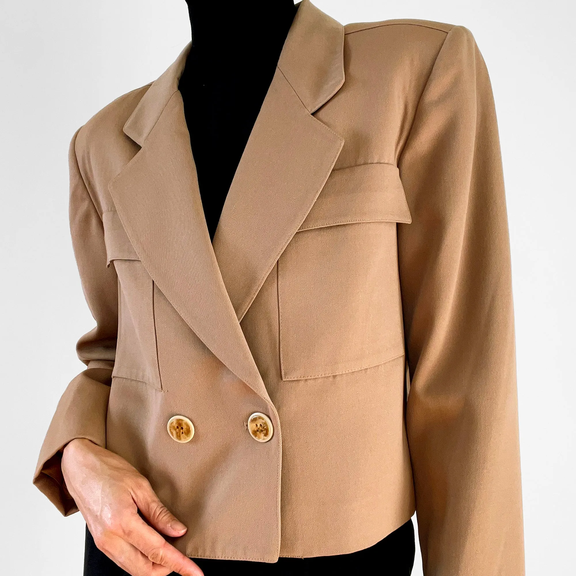 1980s Tan Wool Double-Breasted Christian Dior Blazer Jacket