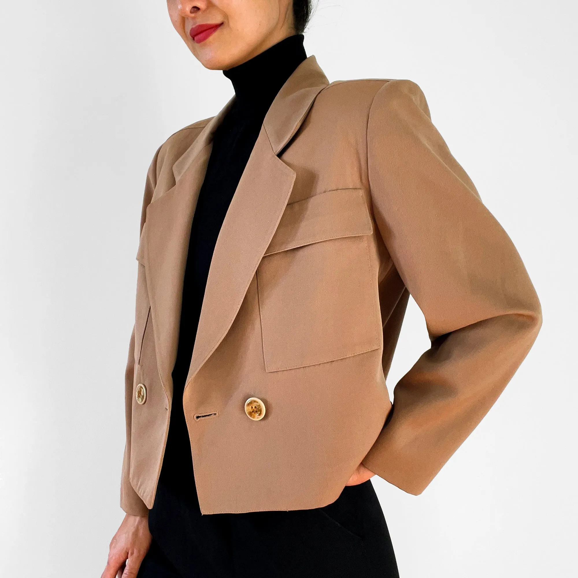 1980s Tan Wool Double-Breasted Christian Dior Blazer Jacket