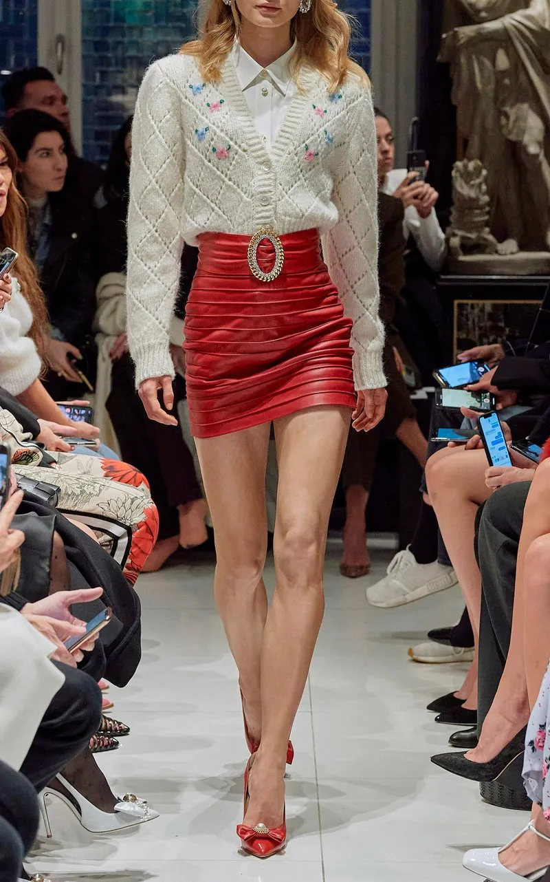 Alessandra Rich High-Waisted Leather Mini Skirt