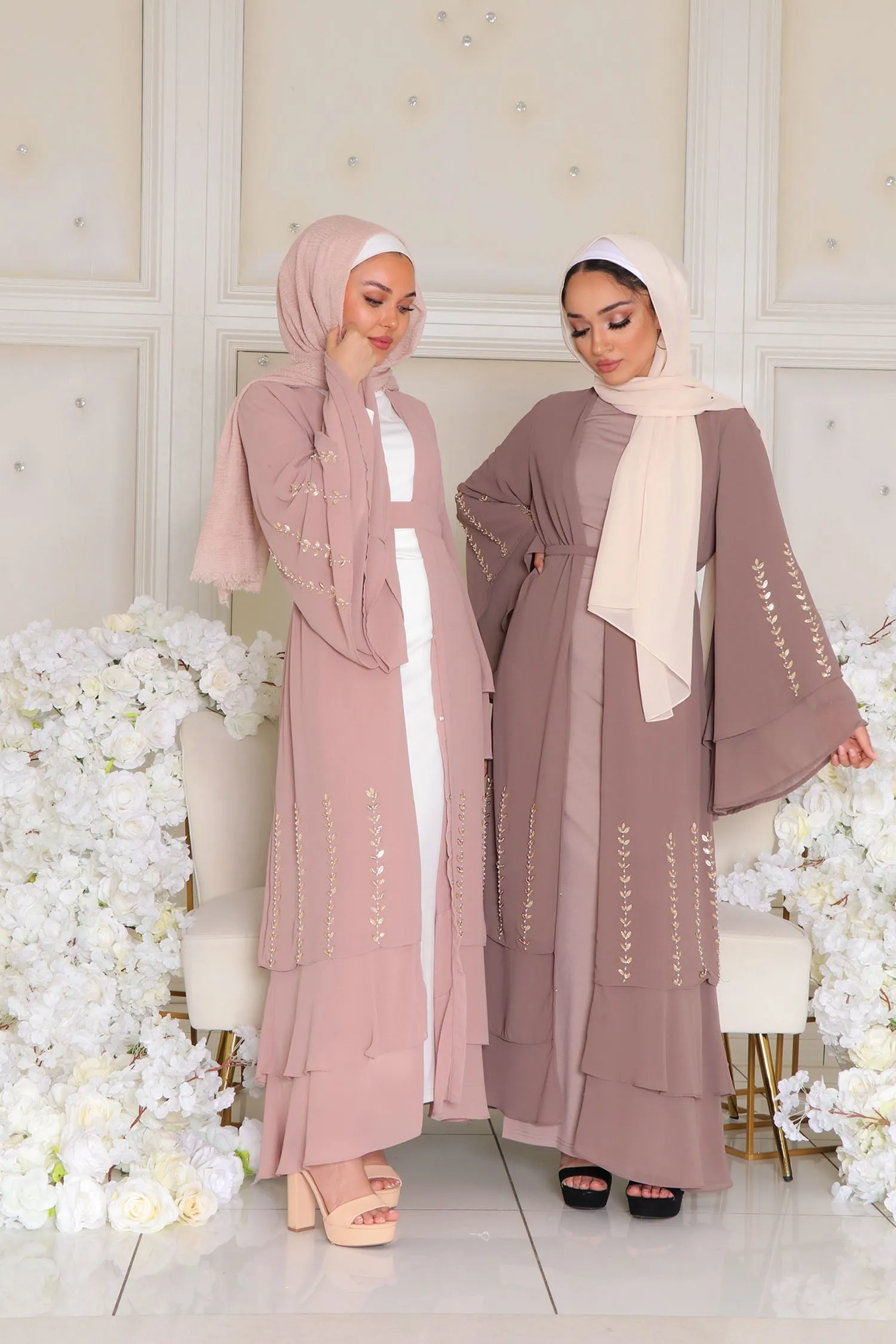 Amor Chiffon Layered Abaya- Rose Pink