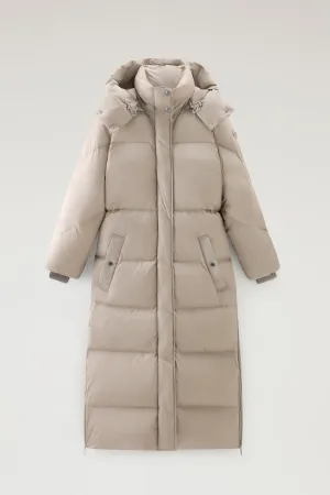 Aurora Long Parka in Stretch Nylon Light Taupe