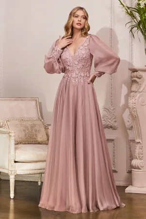 Aurora | Long Sleeve Chiffon Evening Gown | LaDivine CD0183