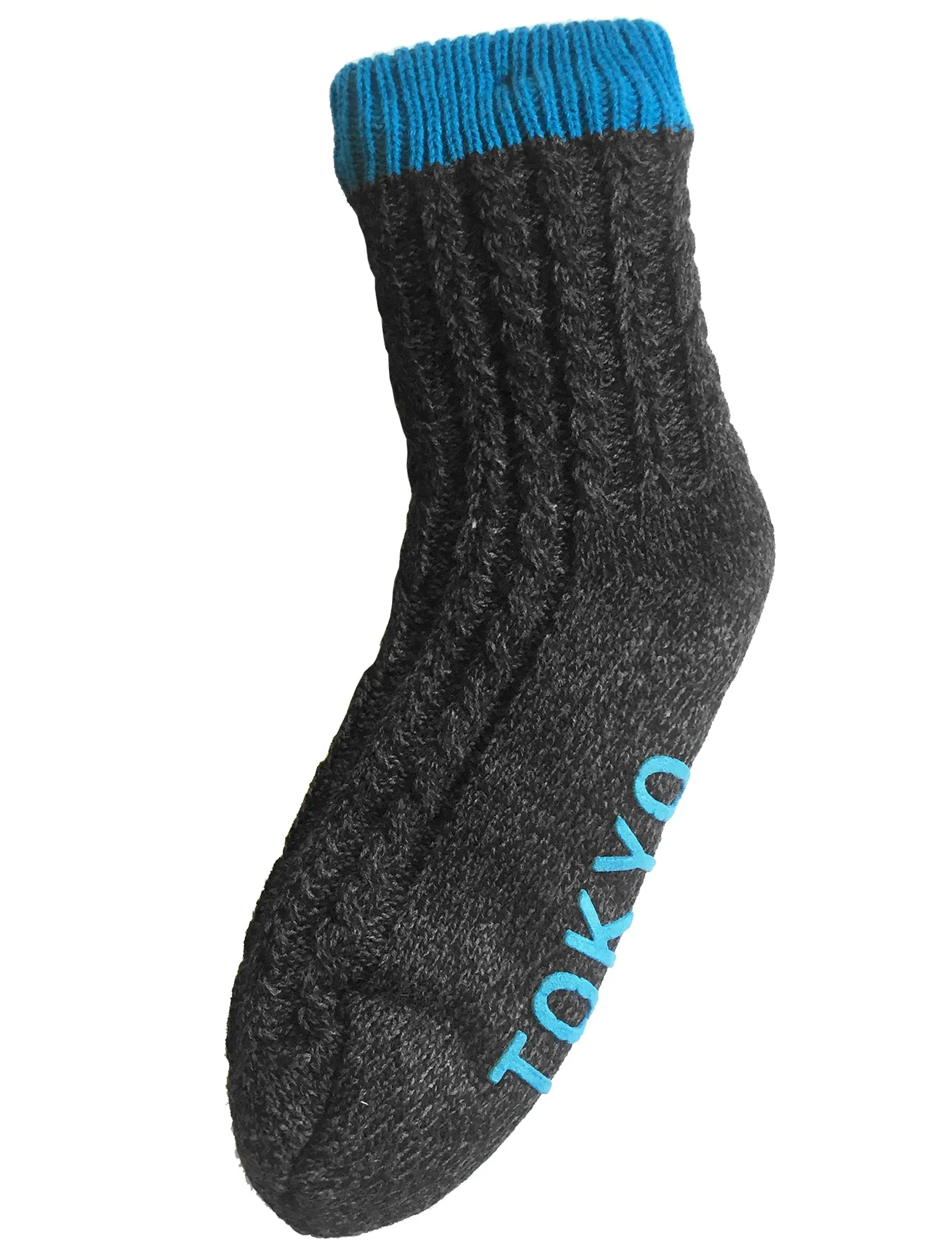 Aurors Sherpa Lined Chunky Knitted Slipper Socks in Bright Blue - Tokyo Laundry