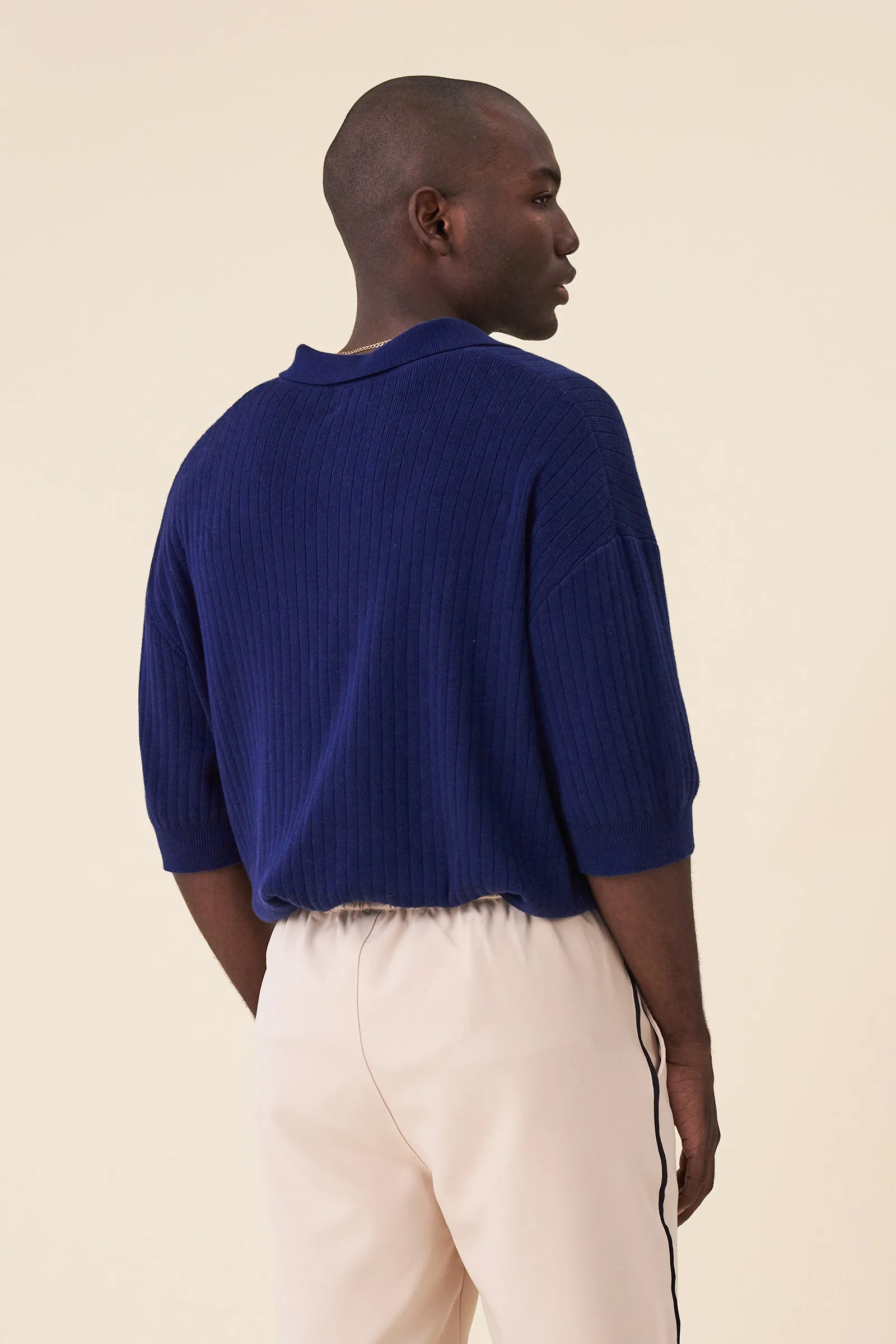 BALEARIC RIBBED KNIT POLO - NAVY