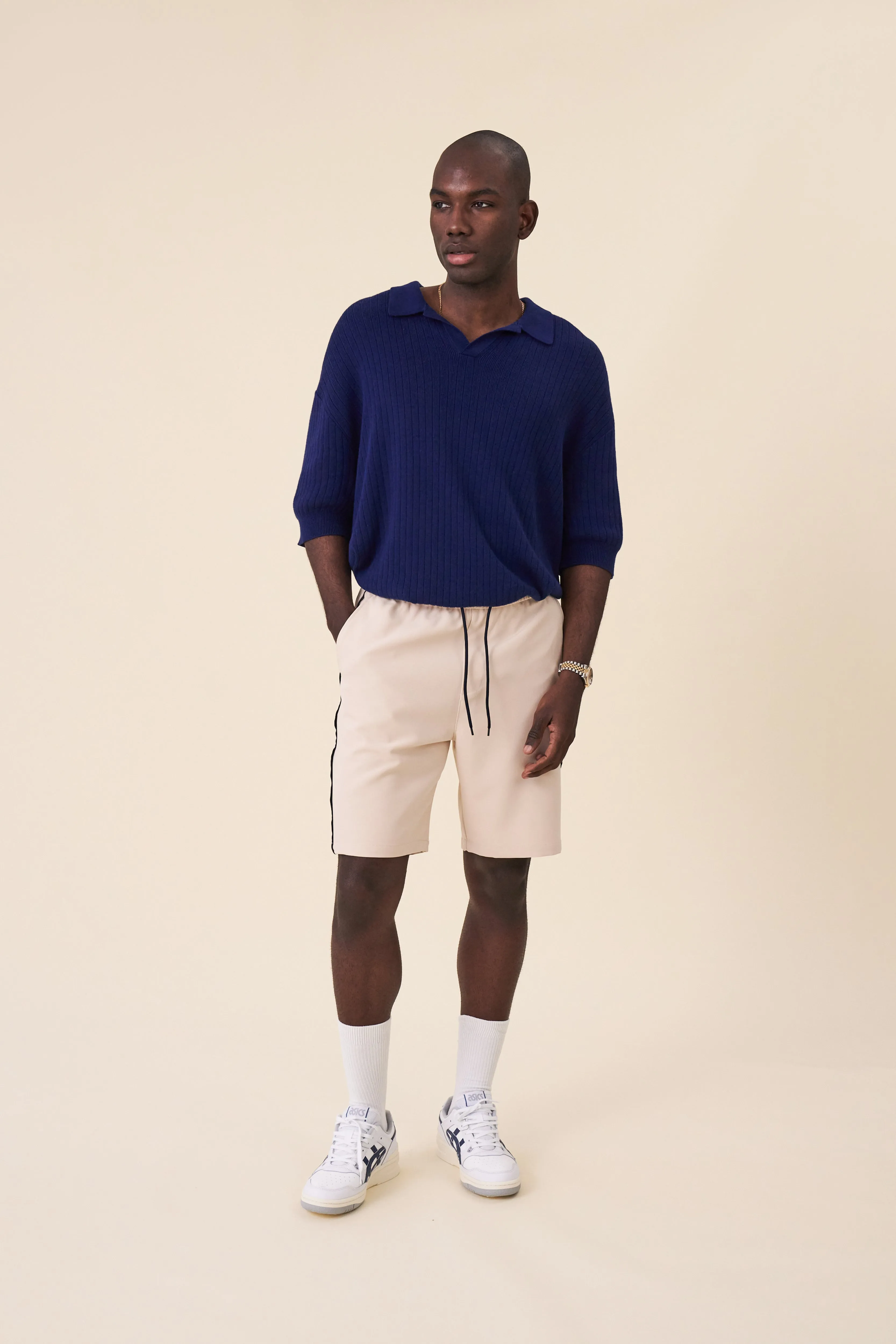 BALEARIC RIBBED KNIT POLO - NAVY