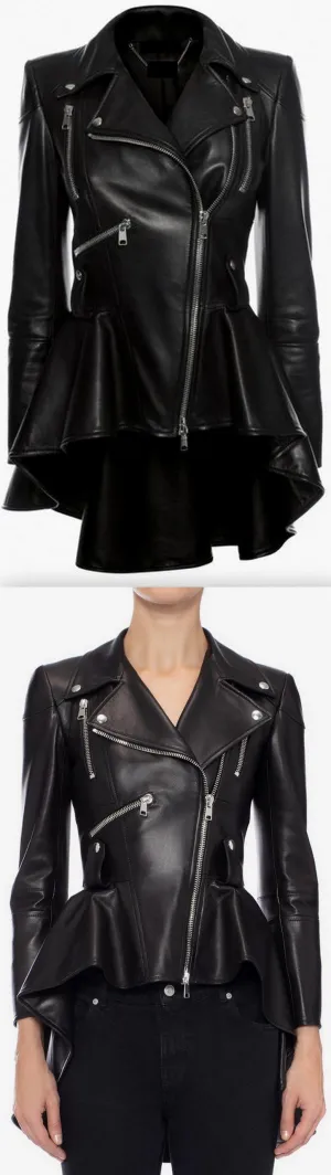 Black Faux-Leather Peplum Biker Jacket