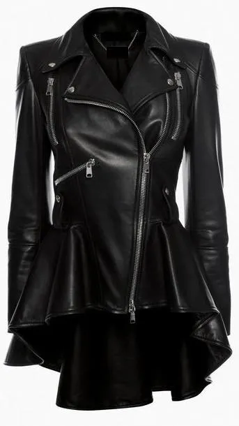 Black Faux-Leather Peplum Biker Jacket