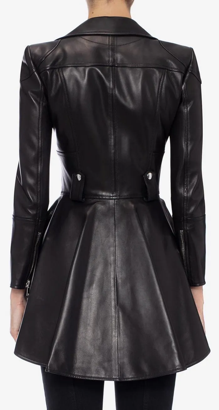 Black Faux-Leather Peplum Biker Jacket