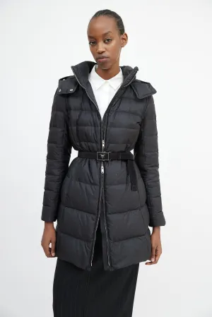 Black Nylon Hooded Down Coat