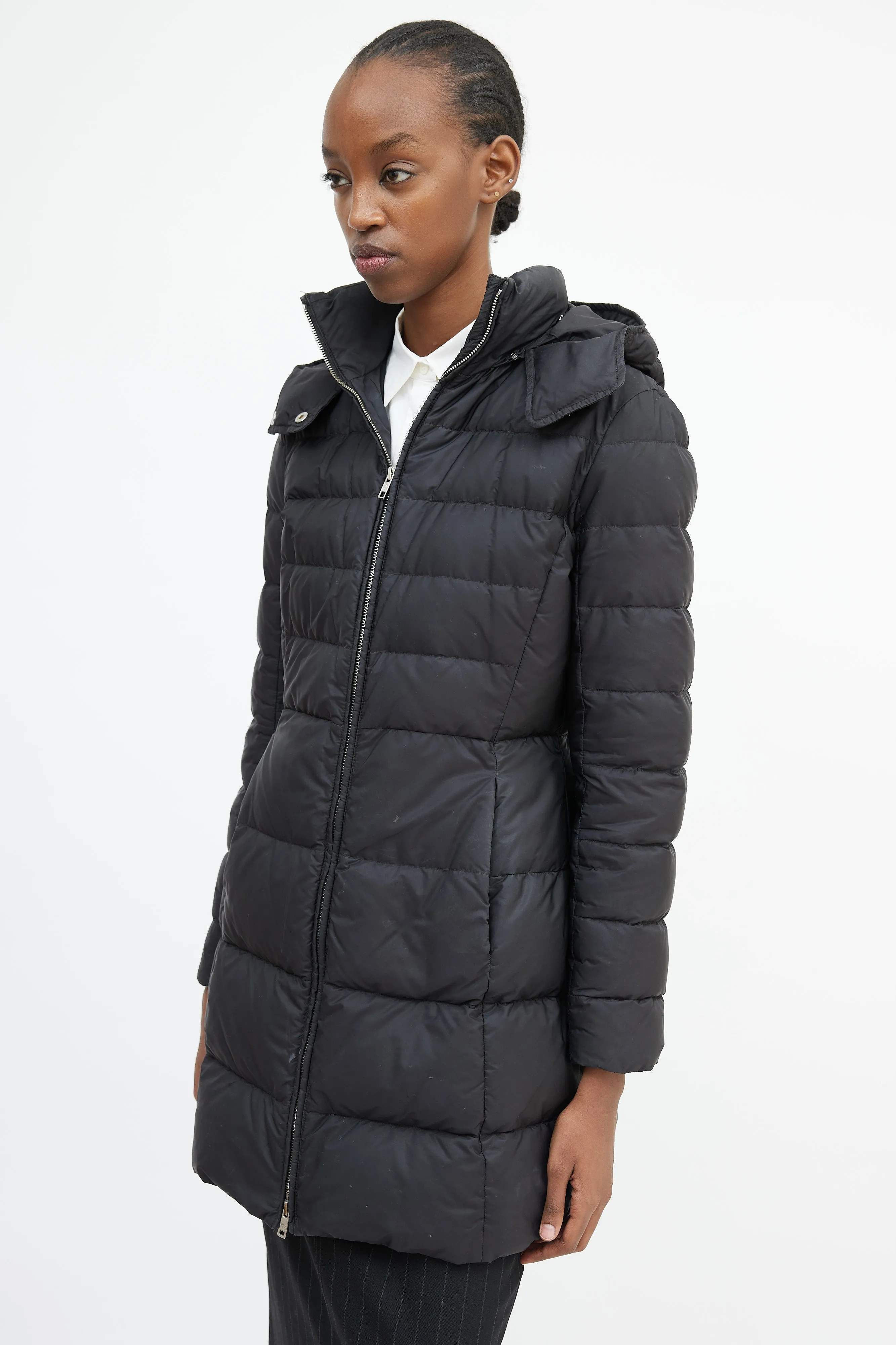 Black Nylon Hooded Down Coat