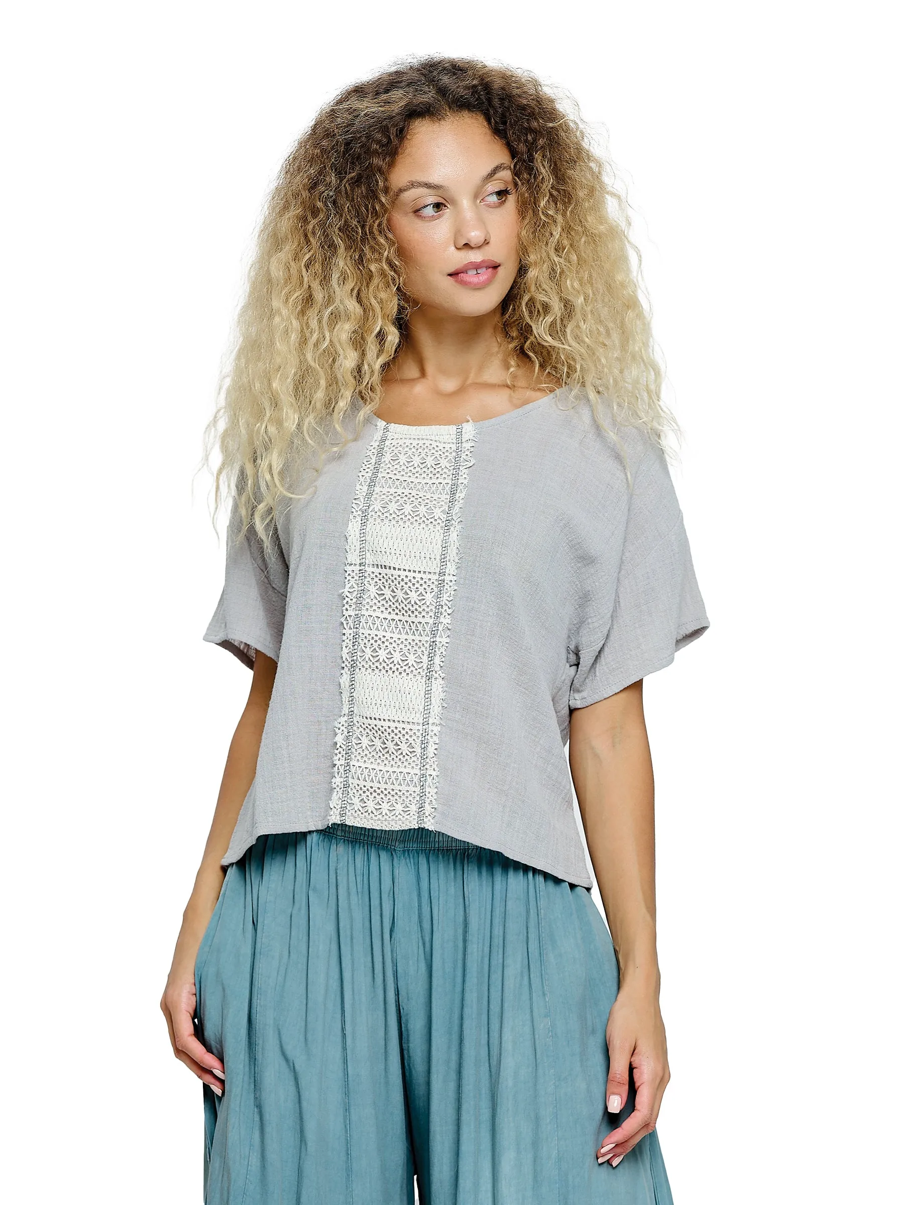 Boho Top Loose Fit Lace Detail