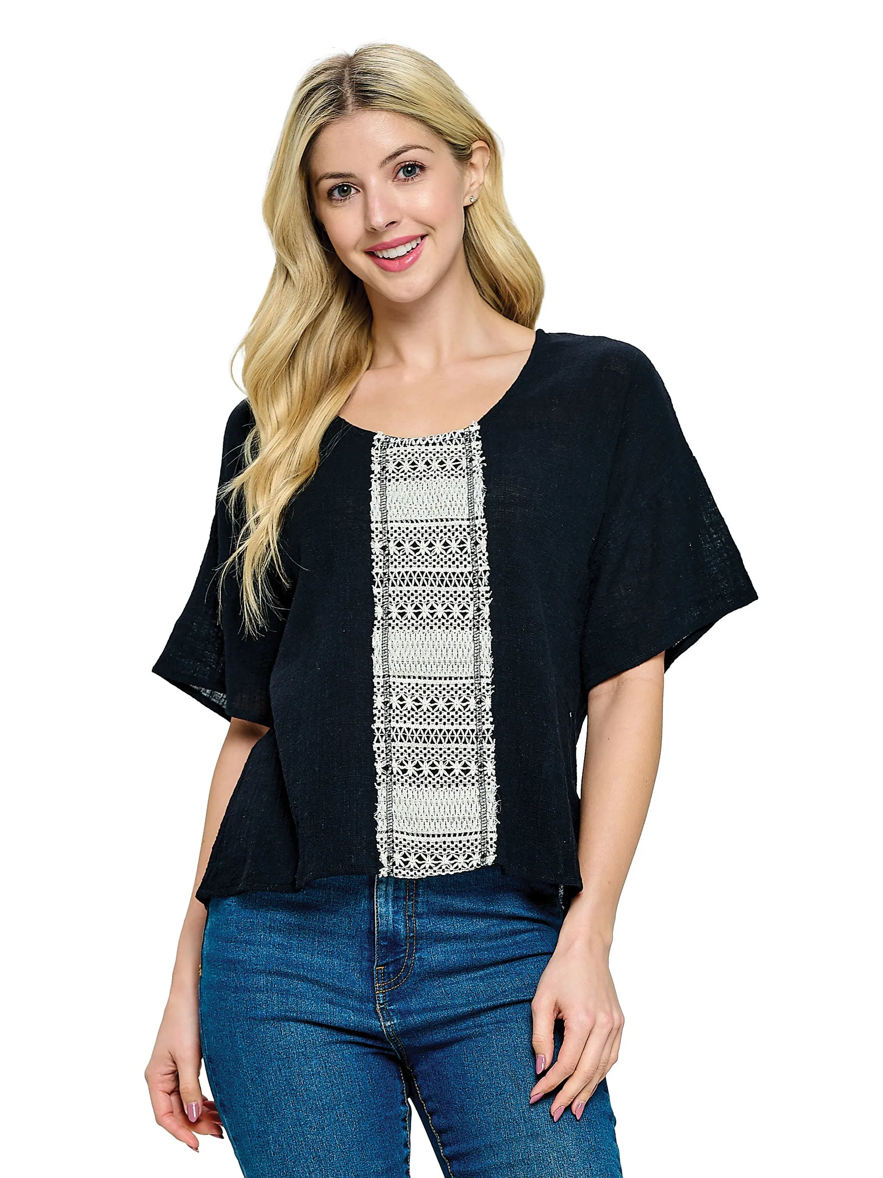 Boho Top Loose Fit Lace Detail