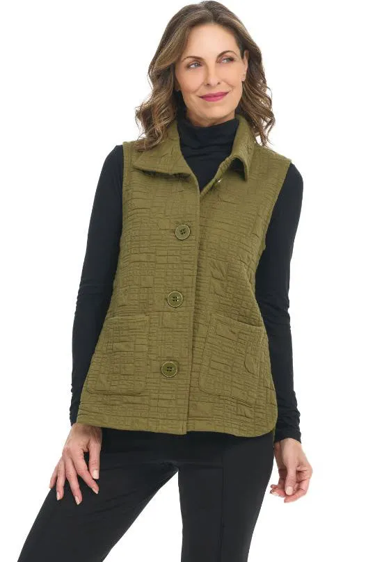 Box Quilt Vest - Olive