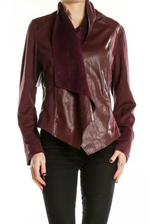 Burgundy Faux Leather Draped Jacket