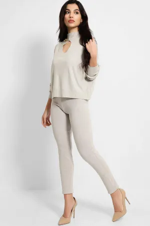 CHAIN CUT OUT JUMPER & LEGGINGS KNIT GREY LOUNGE SET