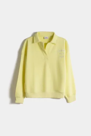 Collared Neck Polo Sweatshirt For Women -  Yellow