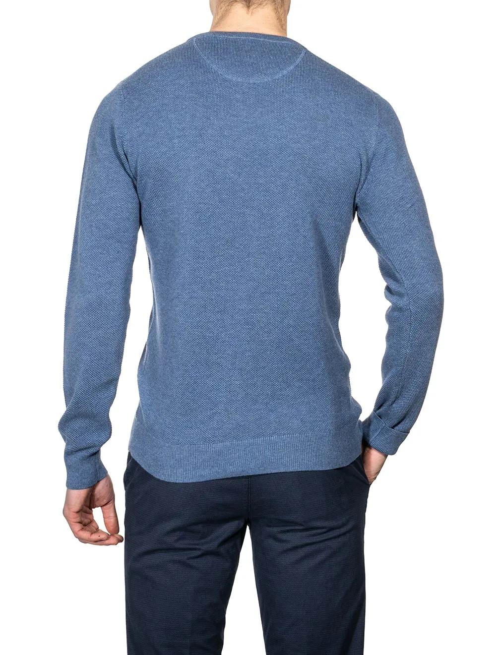 Cotton Piqu�� Crew Neck Sweater Denim Blue Mel