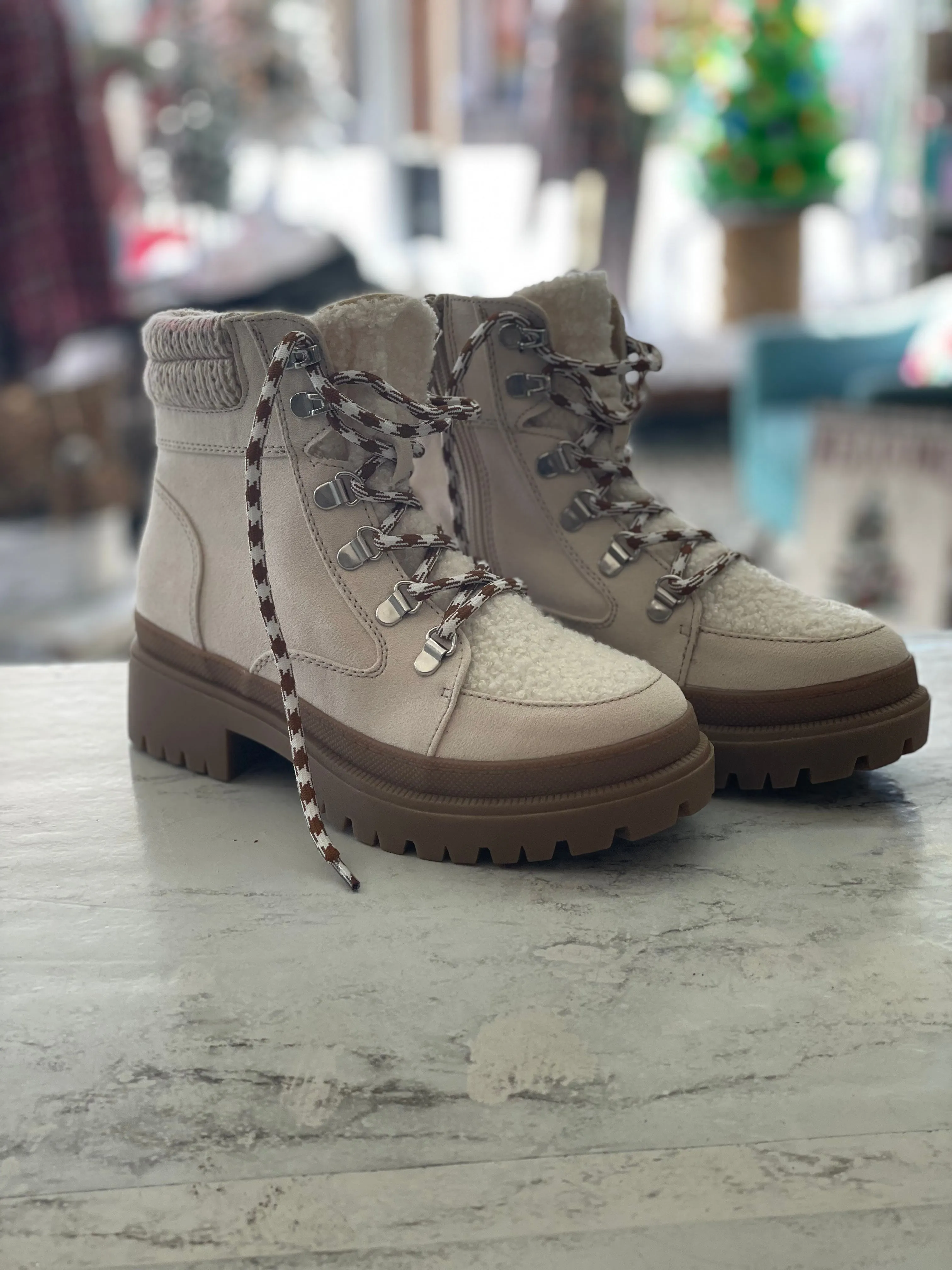 Cream with Sherpa Combat Boots