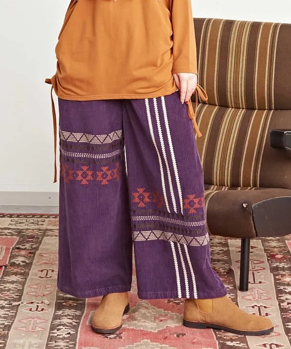 Embroidered Corduroy Pants