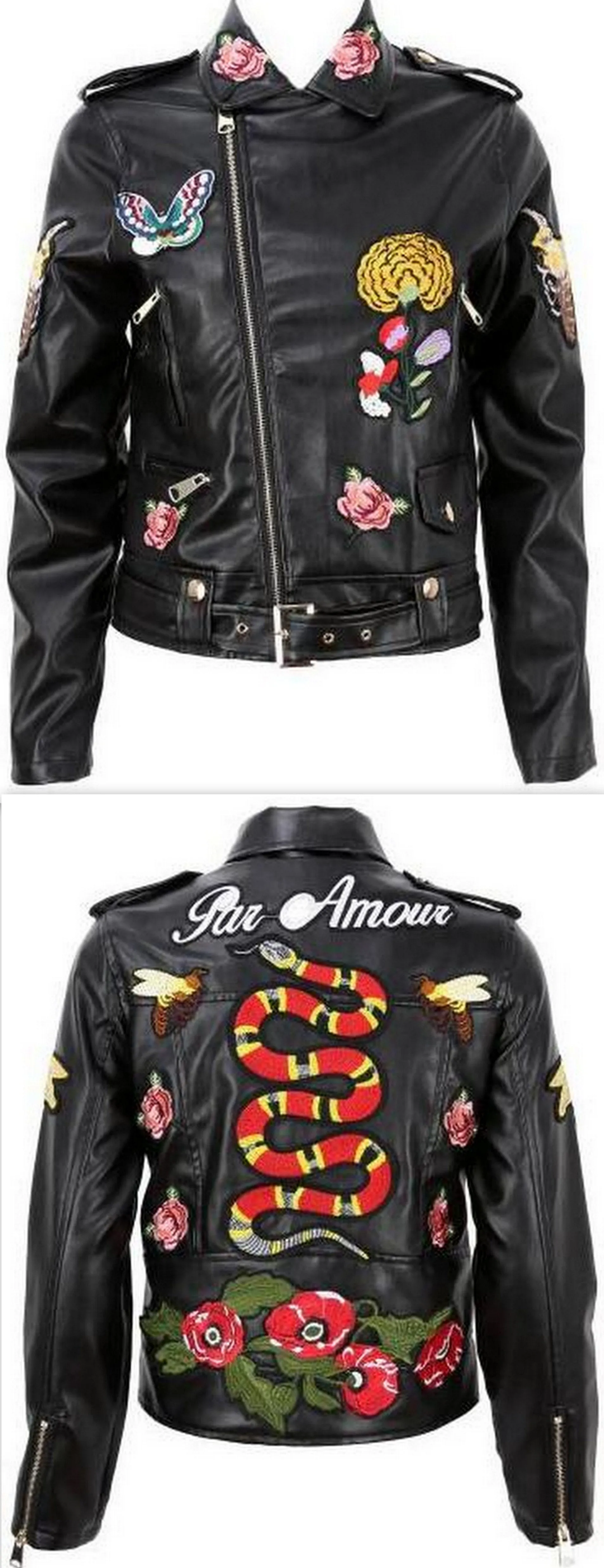 Embroidered Faux-Leather Jacket