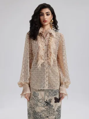 Feather Trim Lace Detail Shirt