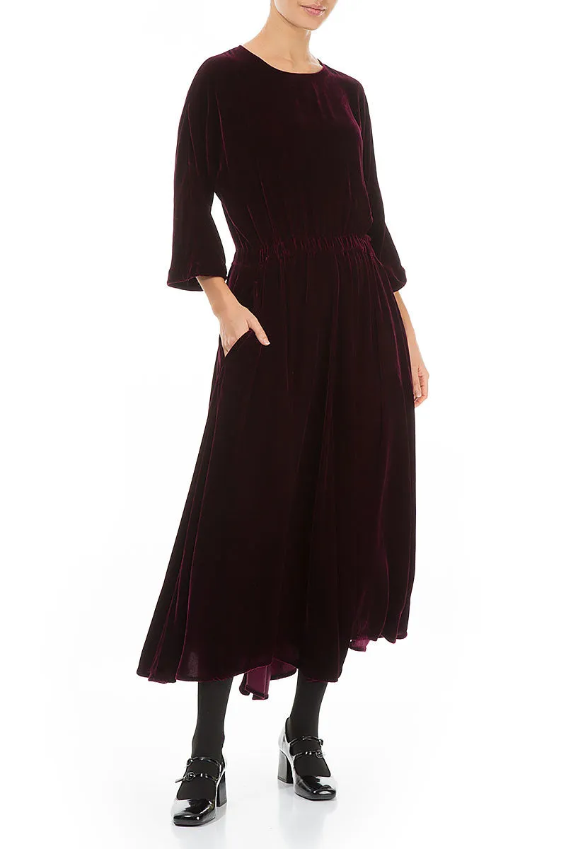 Flowy Magenta Silk Velvet Maxi Dress