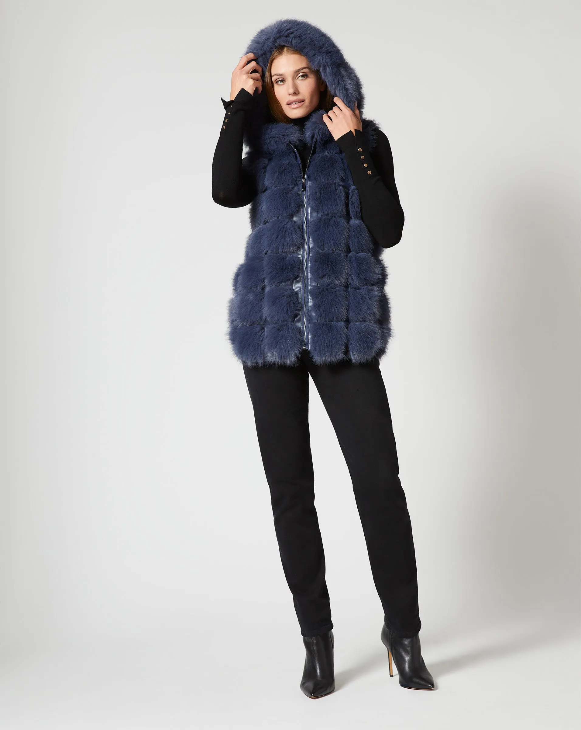 Fox Faux Fur & Faux Leather Hooded Vest