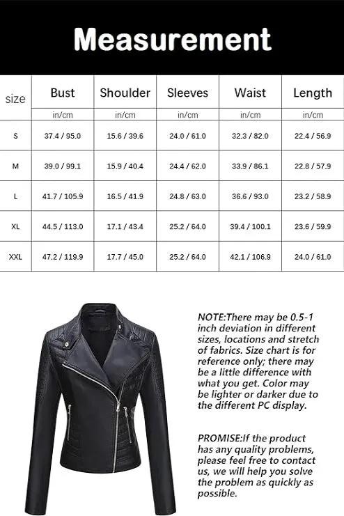 Giolshon Women Faux Leather Casual Jacket, Motorcycle Bike Coat