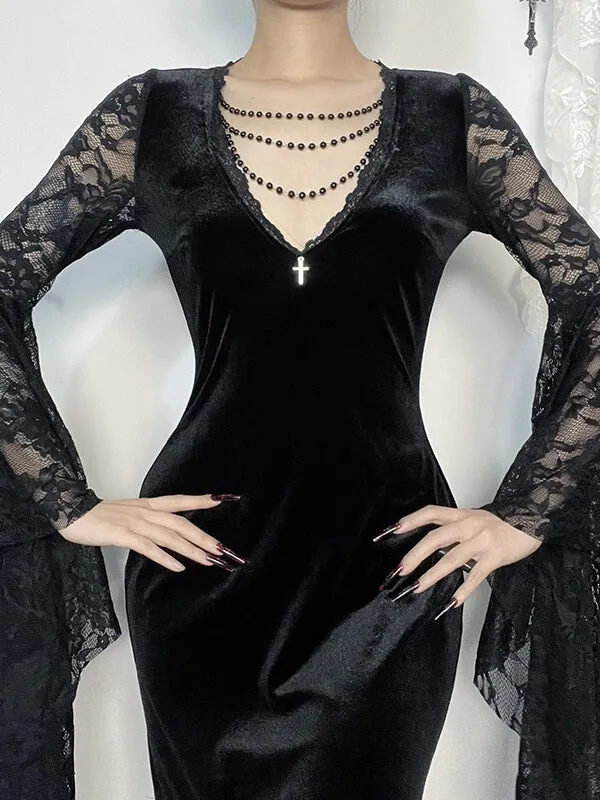 Gothic Velvet Lace Maxi Dress