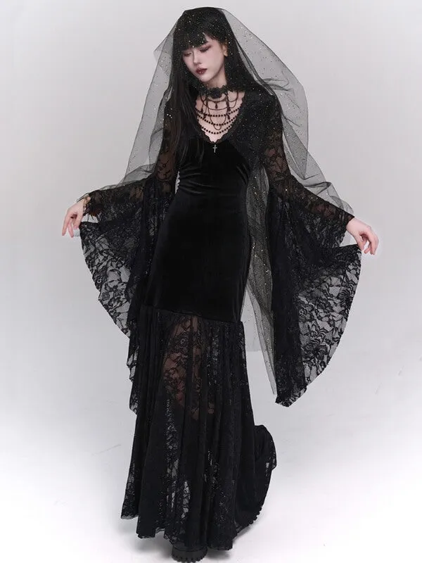 Gothic Velvet Lace Maxi Dress