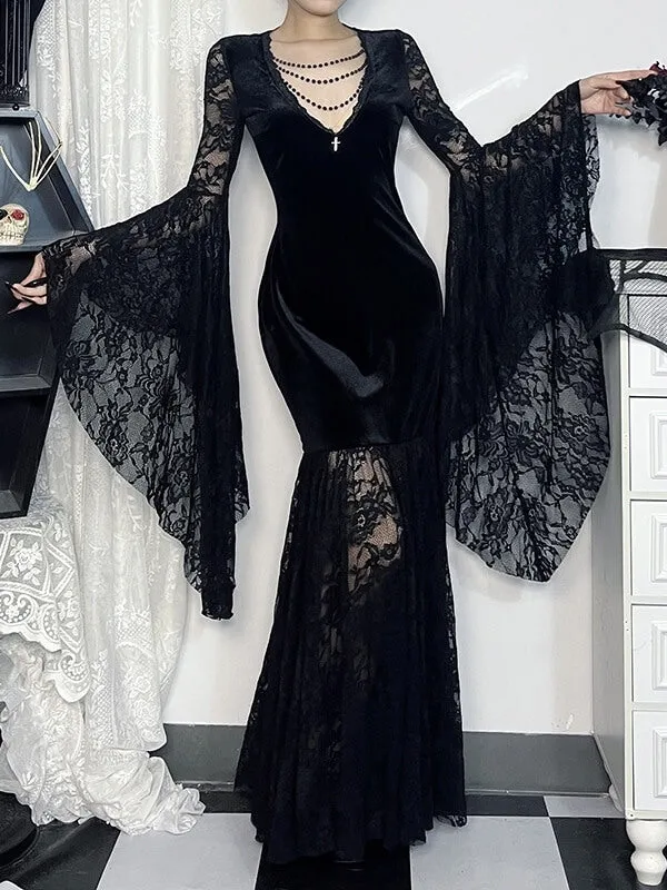 Gothic Velvet Lace Maxi Dress