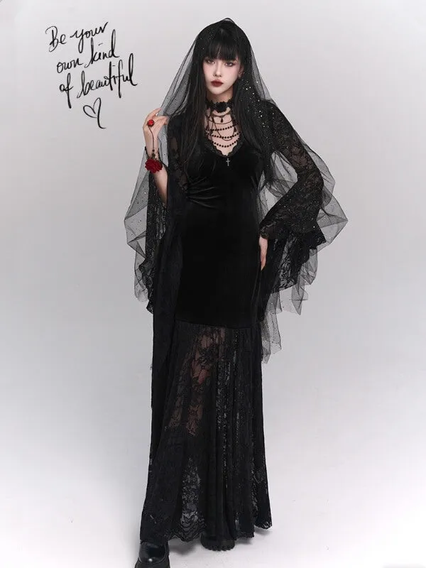 Gothic Velvet Lace Maxi Dress