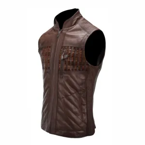 H196BOA - Cuadra brown fashion racer quilted woven leather vest for men