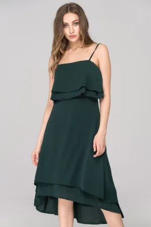 Hunter Green Layered Chiffon Midi Dress