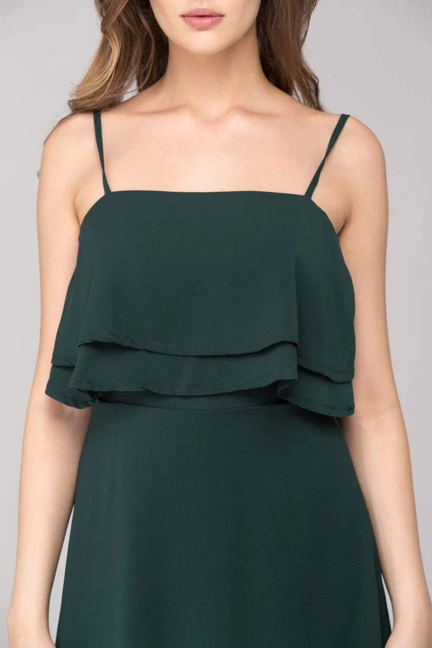 Hunter Green Layered Chiffon Midi Dress