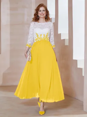 Illusion Neckline Applique Long Sleeves Dress Marigold