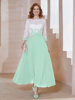 Illusion Neckline Applique Long Sleeves Dress Mint Green