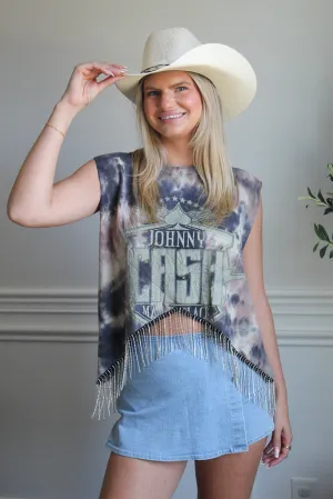 Johnny Cash Cropped Rhinestone Fringe Tank