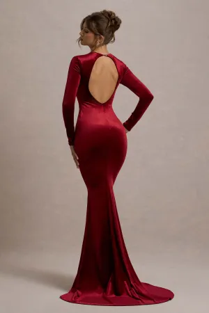 Keaton | Berry Velvet Long-Sleeve Open-Back Maxi Dress