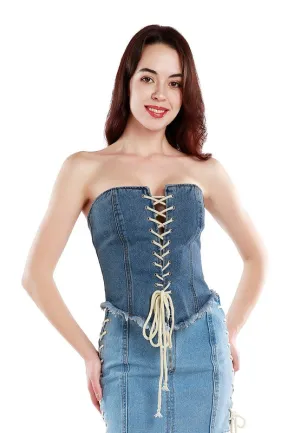 Lace Up Denim Corset Top