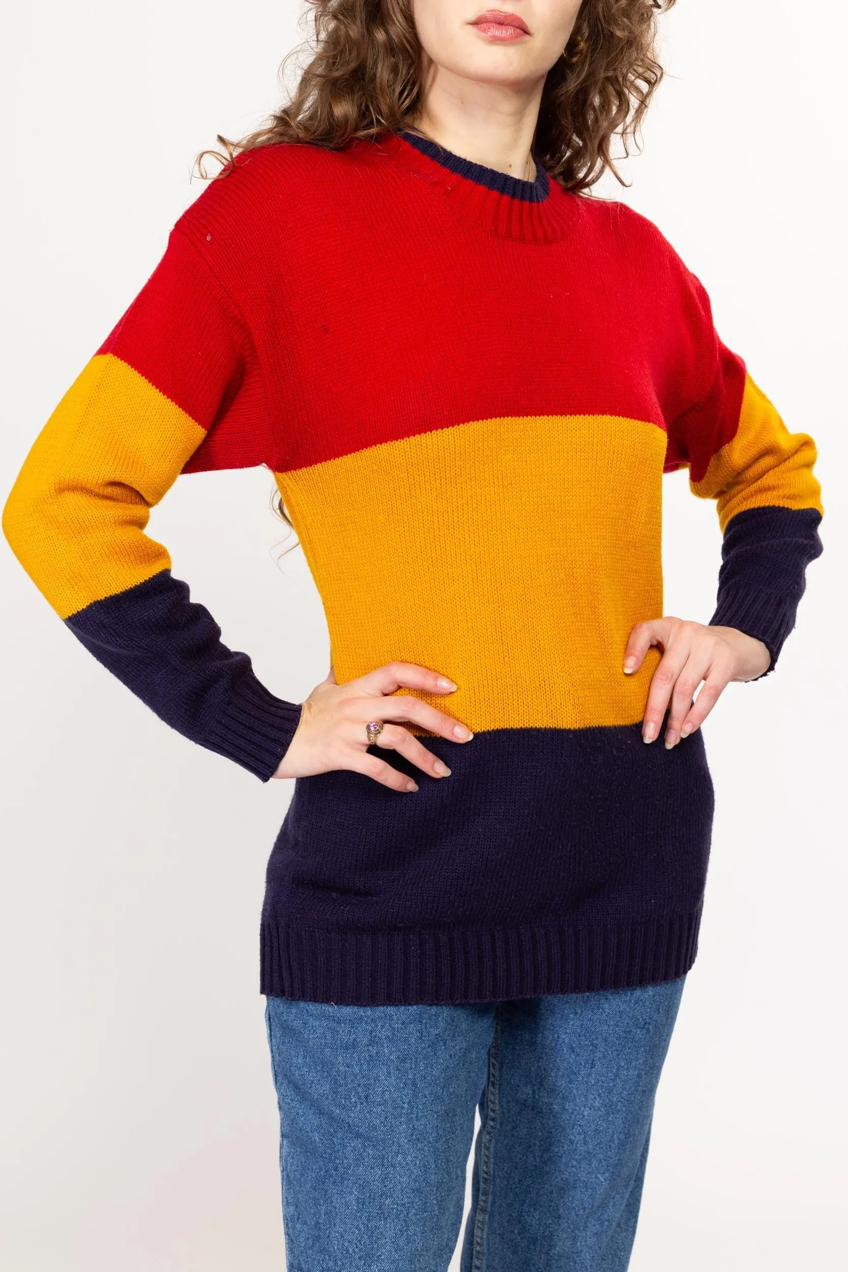 Large 80s Chunky Color Block Knit Sweater