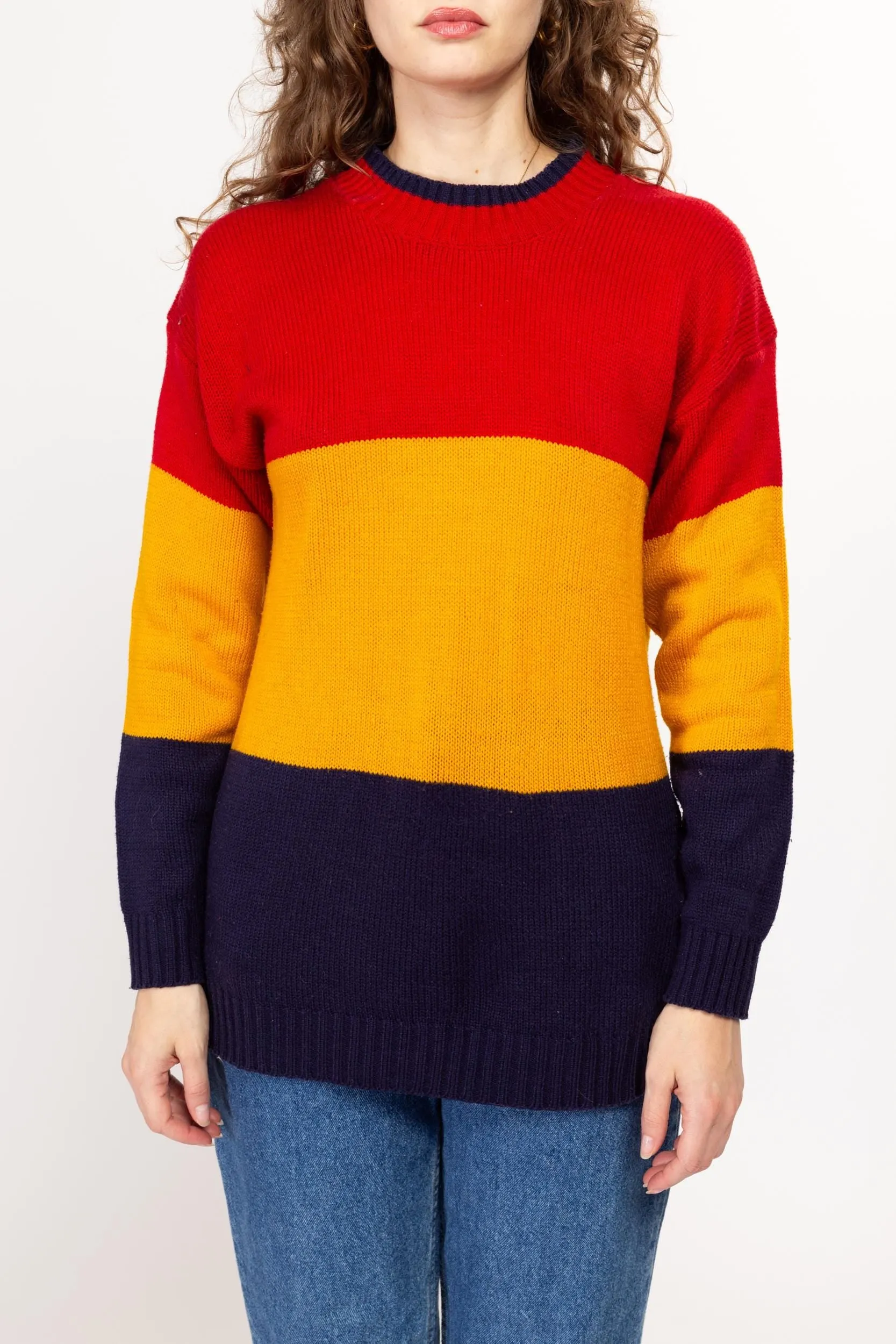 Large 80s Chunky Color Block Knit Sweater