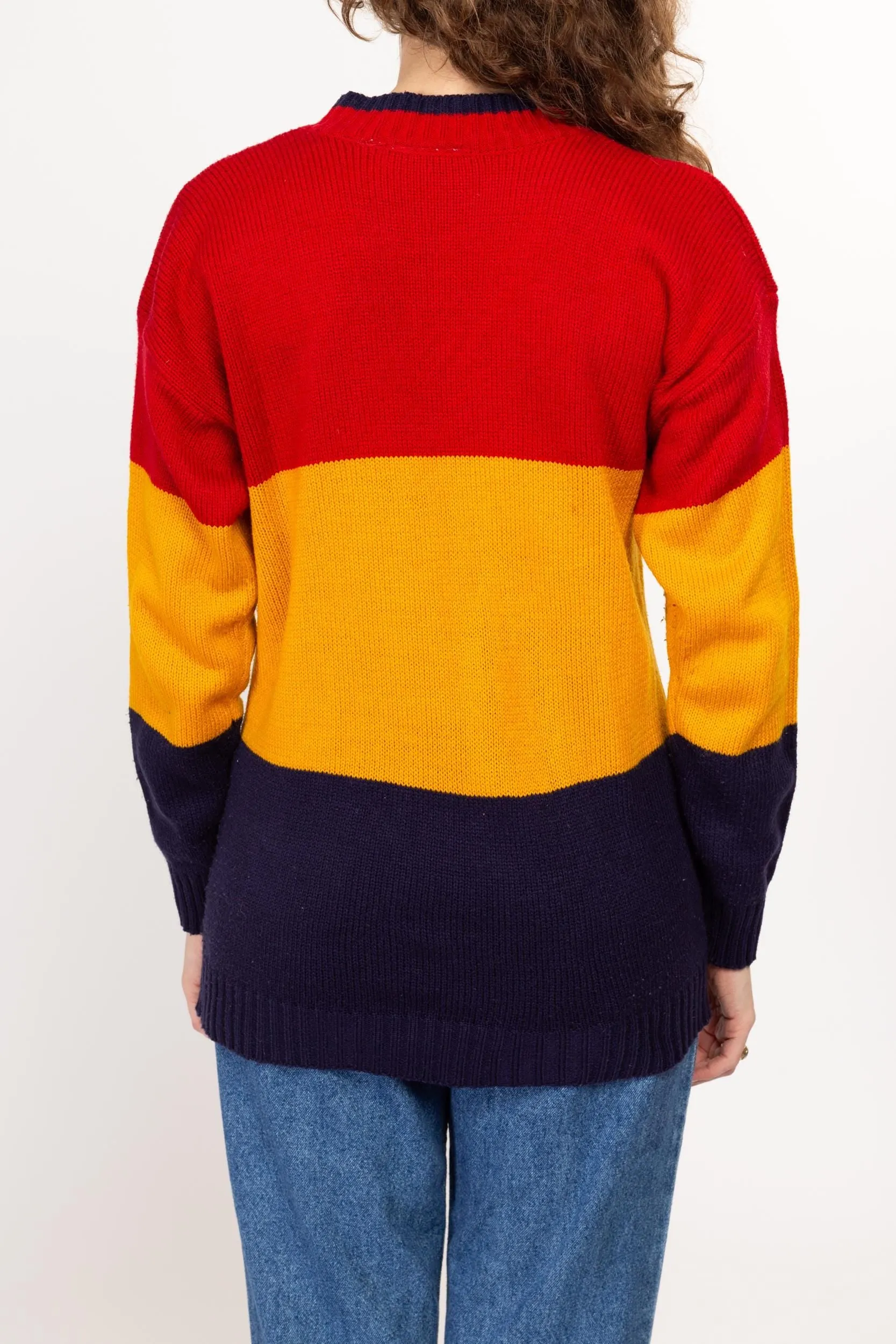 Large 80s Chunky Color Block Knit Sweater