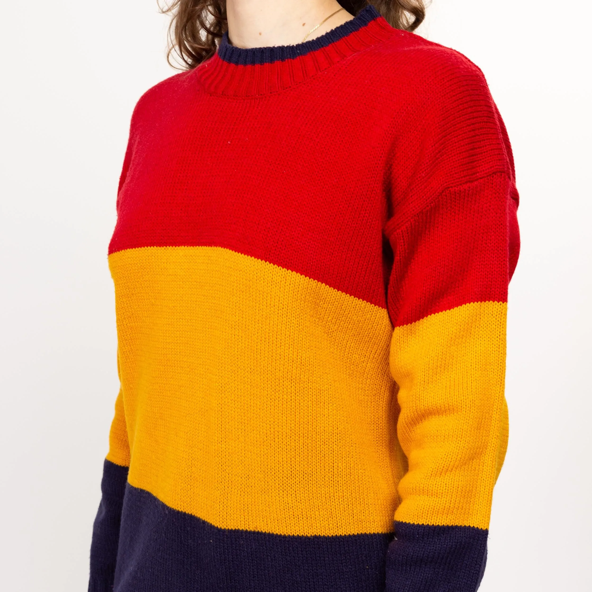 Large 80s Chunky Color Block Knit Sweater