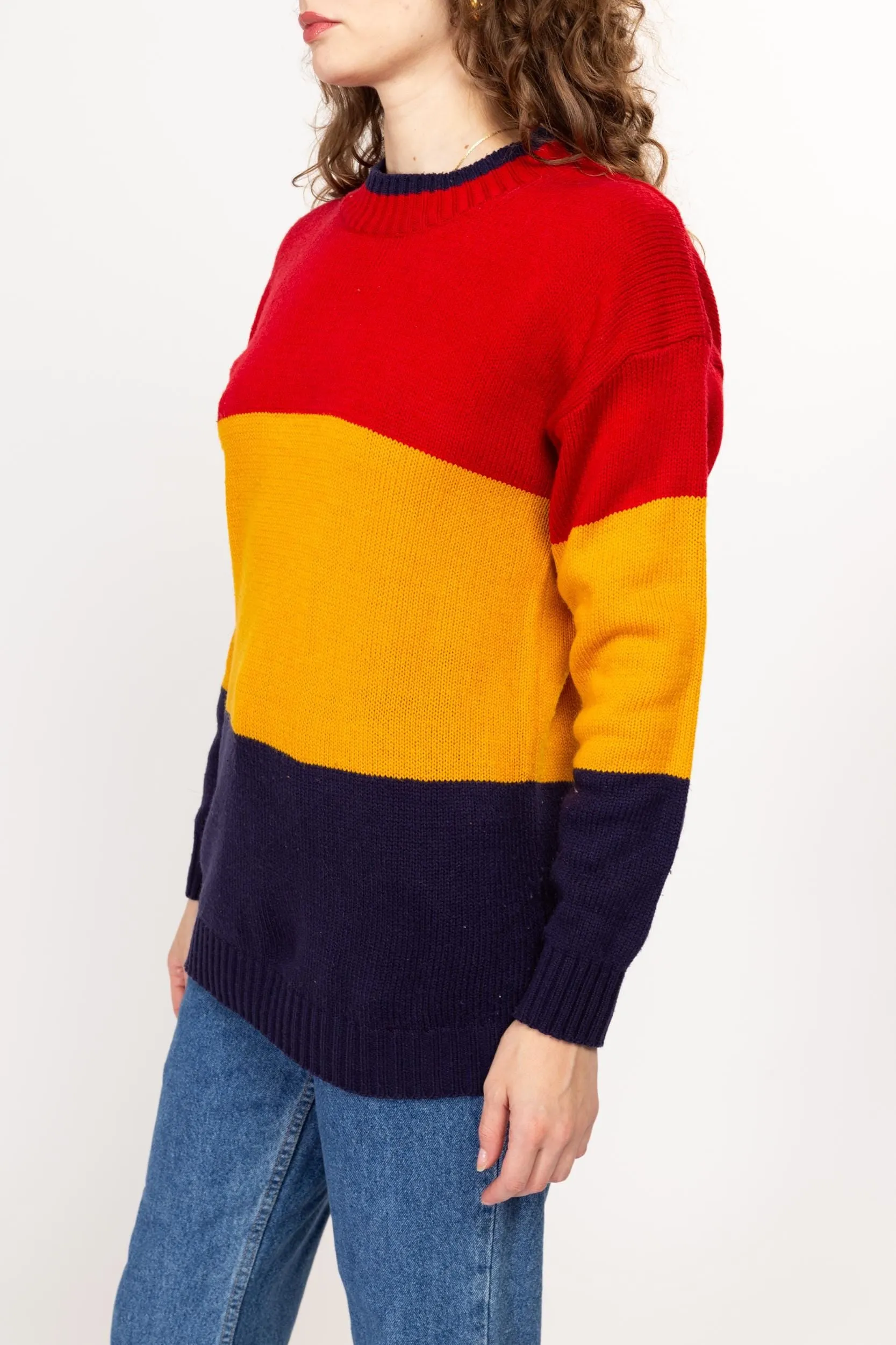 Large 80s Chunky Color Block Knit Sweater